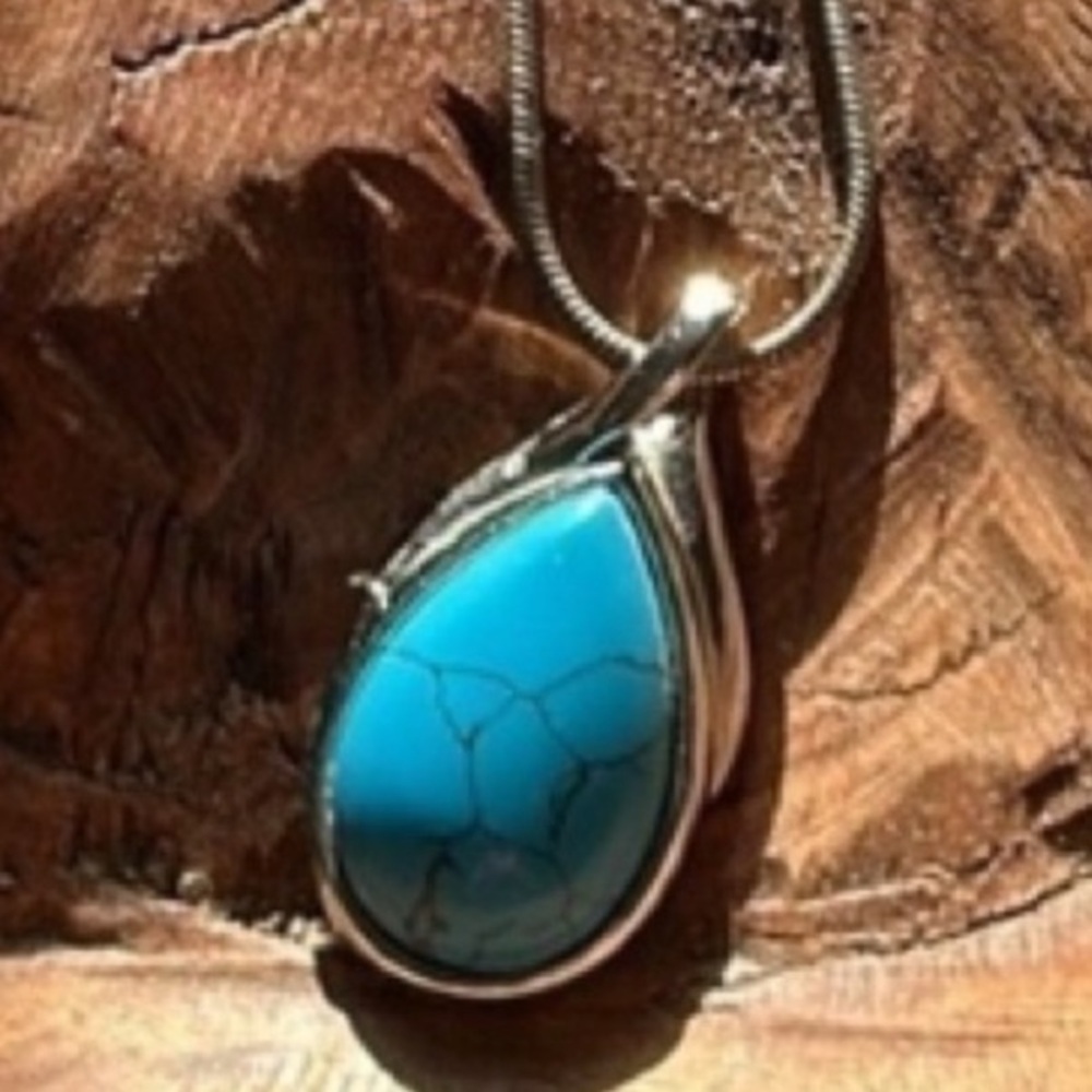 Gorgeous Turquoise Pendant Silver Necklace Fashion Jewelry Nice Looking